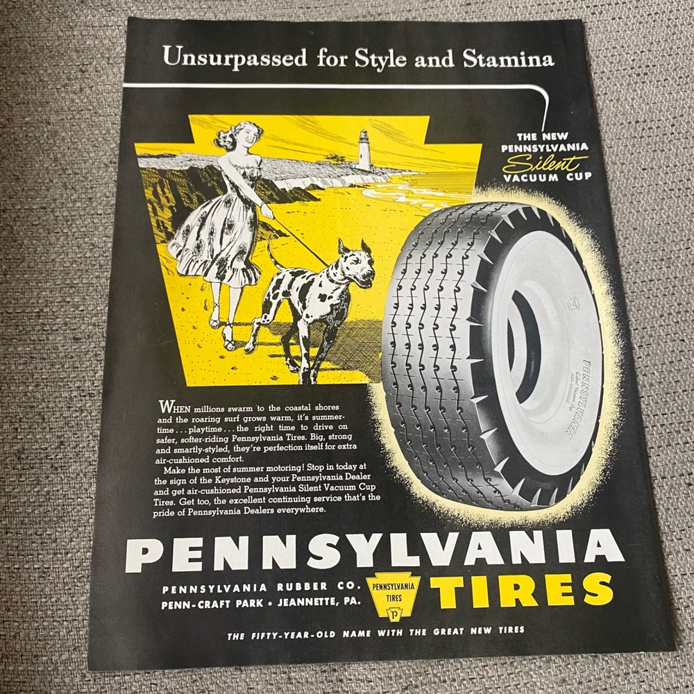 Vintage 1948 Pennsylvania Tires Ad Midcentury Retro Garage Workshop Office Decor